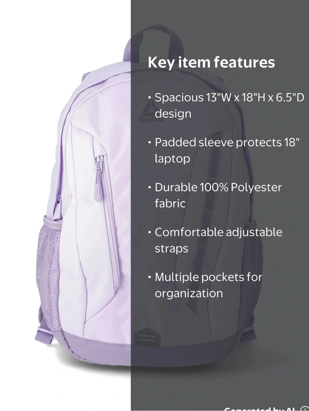Reebok Leif 18” Laptop Purple Everyday Backpack